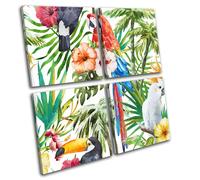 Tropical Flowers Birds Nature Floral MULTI TELA parete arte foto stampa