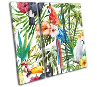 Tropical Flowers Birds Nature Floral TREBLE TELA parete arte foto stampa