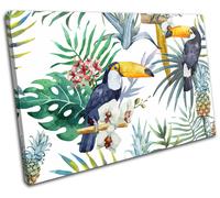 Tropical Flowers Birds Toucans Floral SINGLE TELA parete arte foto stampa