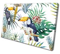 Tropical Flowers Birds Toucans Floral SINGLE TELA parete arte foto stampa