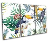 Tropical Flowers Birds Toucans Floral TREBLE TELA parete arte foto stampa