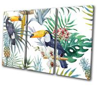 Tropical Flowers Birds Toucans Floral TREBLE TELA parete arte foto stampa