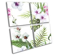 Tropical Flowers Nature Leaves Floral MULTI TELA parete arte foto stampa