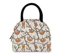 Tropical Funny Tree Branch Bradipo Borsa riutilizzabile per il pranzo con tasca frontale Chiusura a cerniera Borsa termica termica isolata per uomo Donna Lavoro Picnic Viaggi Spiaggia Pesca