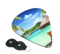 Tropical Holidays - Confezione da 6 plettri per chitarra con supporto, plettri per chitarra personalizzati, antiscivolo, portatili, ukulele, basso, 0,96 mm, per amanti della chitarra acustica, regali