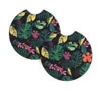 Tropical Leaves And Plants Print Sottobicchieri Portabicchieri 2 Pezzi Antiscivolo Sottobicchiere Sottobicchieris Per Suv Donne Auto Interno 6.9Cm