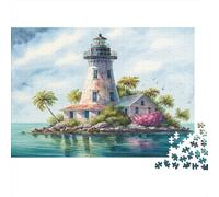 Tropical Lighthouse with House 1000 Pezzi Cartone Extra Spesso Pacchetto Puzzle Jigsaw Collettori Sfida Del Gioco Educativo Allenamento Del Cervello 52x38cm/1000pcs