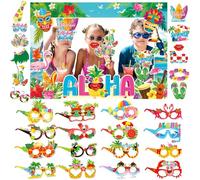 Tropical Luau Party Photo Booth Puntelli Decorazione, Decorazioni per feste in piscina a tema hawaiano, cornice gigante per selfie Aloha, occhiali divertenti hawaiani Luau Party Occhiali di carta per
