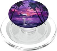Tropical Palma Albero Spiaggia Mare Oceano Tramonto Viola PopSockets PopGrip per MagSafe
