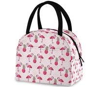 Tropical Pink Flamingo Pine Borsa riutilizzabile per il pranzo con tasca frontale Chiusura a cerniera Borsa termica termica isolata per uomo Donna Lavoro Picnic Viaggi Spiaggia Pesca