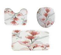 Tropical Protea Flowers And Ficus Elastica Pattern Copriwater Set 3 Pezzi, Tappeto Con Profilo A U Assorbente Zerbino Per Toeletta Servizi Igienici