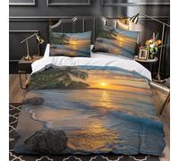 Tropical Spiaggia Tramonto Set Di Copripiumino 3 Pezzi ultra microfibra stampa 3D con federa calm Oceano Waves Set Di Copripiumino cerniera nascosta traspirante for ragazzi Single（135x200cm）