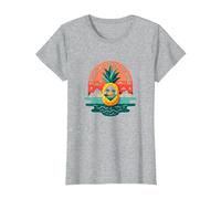 Tropical State of Mind Pineapple Paradise Beach, hawaiani Maglietta, Donna, Grigio Melange, XS