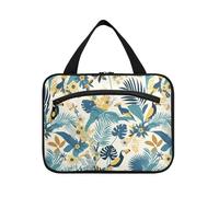 Tropical Styleeaves e Bird Pattern Giallo e Blu hangingarge capacità viaggio borsa cosmetica con gancio, designer borsa carina per articoli da toeletta per il viaggio deve funzionare estuche de
