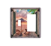 Tropical Summer Beach Sunset 2 Gang Singolo Toggle/Rocker Combinazione Interruttore Della Luce Copertura Decorativa Parete Piastra Elettrica Frontalino per Casa Paese Dorm Decorare Grandi Dimensioni 11,4 cm x 4,5 cm