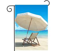 Tropical Summer Sand Beach Chair And Umbrella Sea Ocean Seascape Flag Resistente Alle Intemperie Bandiere Verticale Colore Vivido Bandiere Per Prato Festival Balcone 30X45Cm