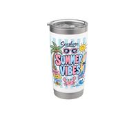 Tropical Summer Vibes Crab Surfboard e grafica con palme da spiaggia Bicchiere termico in acciaio inox doppia parete