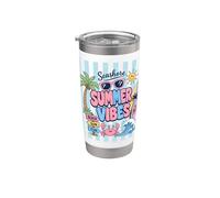 Tropical Summer Vibes Crab Surfboard e grafica con palme da spiaggia Bicchiere termico in acciaio inox doppia parete