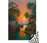 Tropical Sunset Canal 1000 Pezzi Cartone Resistente Puzzle Classico Fans Per Ragazzi 12-18 Anni Sollievo Dello Stress Decorazione Murale 38x26cm/1000pcs