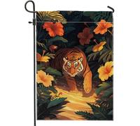 Tropical Tiger Orange Woods Flowers And Lush Greenery Bandiere Robuste Bandiere Verticale Colore Vivido Bandiera Per Interno Festival Cortile 30X45Cm