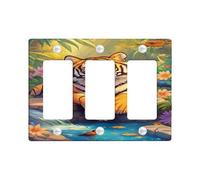 Tropical Tiger - Placca di copertura per interruttore della luce, design vivace della giungla per la cameretta dei bambini, piastre da parete in materiale termoplastico, dimensioni standard 3 gang