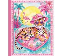 Tropical Tiger Pool Notes: Lined Notebook with Cute Watercolor Tiger, Pink Pool Float, Flamingo and Tropical Beach Cover, 110 Pages, 7.5 x 9.25 Inches