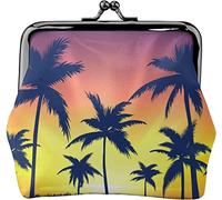 Tropical Trees at Sunset Portamonete in pelle da donna, piccolo portamonete con chiusura a chiusura Kiss-Lock Portafoglio con fibbia per regalo ragazza