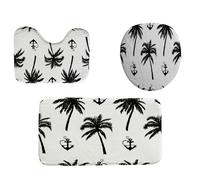 Tropical Trees Beach And Ocean Anchor Copriwater Set 3 Pezzi, Tappeto Con Profilo A U Lavabile Zerbino Per Doccia La Casa