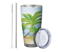 Tropicale con coperchio bicchiere Set di 1 pittura artistica albero di banana paesaggio natura acquerello graffiti verde blu isolato metallo può raffreddamento No Spill scuola college vivaio senza