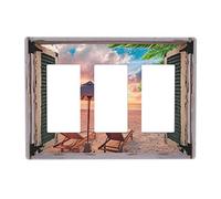 Tropicale estate spiaggia tramonto 3 gang triplo bilanciere/decora interruttore luce piastra frontale decorativa elettrica per bagno, casa, soggiorno, camera da letto, decorazione senza viti 16,7 cm x 4,65 cm