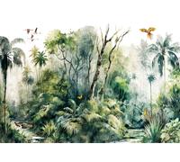 Tropicale Giungla Uccelli Carta da Parati Murale Verde Facile Apply Natura Arte