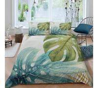 TropicalLeafPatterncopripiumino ultra microfibra 3 Pezzi stampa 3D con cerniera BotanicalArtStyle Set Di Copripiumino con federe per cuscini traspirante for bambini e adolescenti Double（200x200cm）