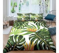 TropicalLeafPatternSet Di Copripiumino ultra microfibra Set di 3 Pezzi stampa di 3D cerniera nascosta BotanicalArtStyle copripiumino incluso federe aiosa ultra morbido for ragazze Double（200x200cm）