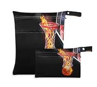 TropicalLife 2 sacchetti impermeabili per pallacanestro e sport, borsa per pannolini, riutilizzabile, con due tasche con cerniera, per viaggi, spiaggia, piscina, asilo nido, yoga, palestra, lavabile, per costumi da bagno bagnati