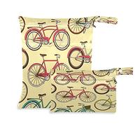 Tropicallife - 2 sacchetti impermeabili per pannolini in tessuto per bicicletta, stile retrò, riutilizzabili, con due tasche con cerniera, per viaggi, spiaggia, piscina, asilo nido, yoga, palestra, lavabile, per costumi da bagno e vestiti bagnati