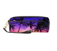 TropicalLife Astuccio per matite in pelle PU con tramonto alle Hawaii, per bambini, ragazze, ragazzi, uomini, donne, astuccio per matite con palma da spiaggia, astuccio con cerniera, astuccio per