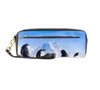 TropicalLife Astuccio portapenne in pelle PU con pinguino della costa antartide per bambini, ragazze, ragazzi, uomini, donne, astuccio per matite con pinguino, astuccio con cerniera per cancelleria,