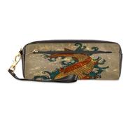 TropicalLife Koi Fish Japan Astuccio portapenne in pelle PU per bambini, ragazze, ragazzi, uomini, donne, astuccio per matite koi con cerniera, astuccio per cancelleria e cosmetici, Colore, Taglia