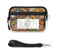 TropicalLife Portafoglio con mandala etnico floreale per donne, uomini, bambini, ragazze, ragazzi, mini porta carte con cerniera, con finestra per documenti, leggero, portatile, piccola borsa