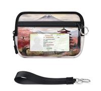 TropicalLife Portafoglio con paesaggi giapponesi ad acquerello per donne, uomini, bambini, ragazze, ragazzi, mini custodia per carte con cerniera con finestra d'identità, borsa organizer leggera