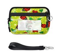 TropicalLife Portafoglio con stampa di coccinelle e fiori, per donne, uomini, bambini, ragazze, ragazzi, coccinelle, mini porta carte con cerniera, con finestrella per documenti, leggera, portatile