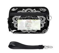 TropicalLife Portafoglio etnico con fiore mandala per donne, uomini, bambini, ragazze, ragazzi, mini custodia per carte con cerniera con finestra d'identità, leggera e portatile, piccola borsa