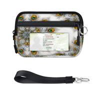 TropicalLife Portafoglio mandala con piume di pavone per donne, uomini, bambini, ragazze e ragazzi, mini custodia per carte con cerniera con finestra d'identità, leggera, portatile, piccola borsa