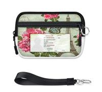 TropicalLife Portafoglio per cartoline Parigi per donne, uomini, bambini, ragazze, ragazzi, portamonete vintage Parigi, mini custodia per carte con cerniera con finestra per documenti d'identità