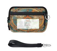 TropicalLife Portafoglio vintage con bussola retrò per donne, uomini, bambini, ragazze, ragazzi, mini porta carte con cerniera, con finestra per documenti, leggera, portatile, piccola borsa organizer
