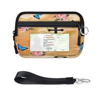 TropicalLife Portafoglio vintage con fiore farfalla ancora per donne uomini bambini ragazze ragazzi borse mini zip porta carte con finestra ID leggero portatile piccolo portamonete borsa organizer