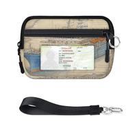 TropicalLife Portafoglio vintage con mappa della nave per donne uomini bambini ragazze ragazzi borse mini zip porta carte con finestra ID leggero portatile piccola borsa organizer per carte di credito