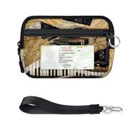 TropicalLife Portafoglio vintage con note musicali e pianoforte, per donne, uomini, bambini, ragazze, ragazzi, mini porta carte con cerniera, con finestrella per documenti d'identità, borsa organizer