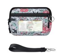 TropicalLife Portafoglio vintage con teschio e rose per donne, uomini, bambini, ragazze, ragazzi, mini porta carte con cerniera, con finestra per documenti, leggera, portatile, piccola borsa organizer