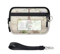 TropicalLife Portafoglio vintage con Torre Eiffel per donne, uomini, bambini, ragazze, ragazzi, mini custodia per carte con cerniera con finestra d'identità, leggera, portatile, piccola borsa